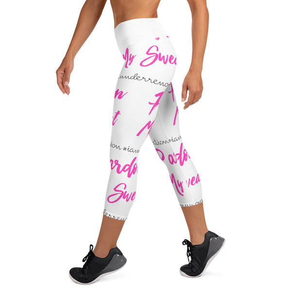 Signature Graffiti Yoga Capri Leggings - White/Pink Sizes XS-XL