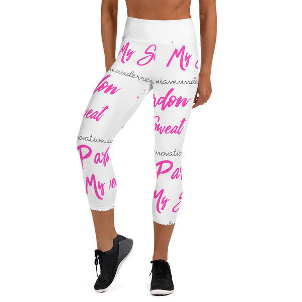 Signature Graffiti Yoga Capri Leggings - White/Pink Sizes XS-XL