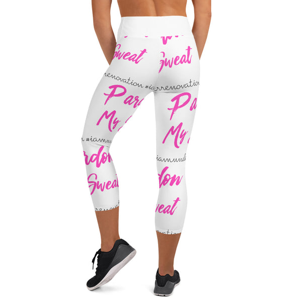 Signature Graffiti Yoga Capri Leggings - White/Pink Sizes XS-XL