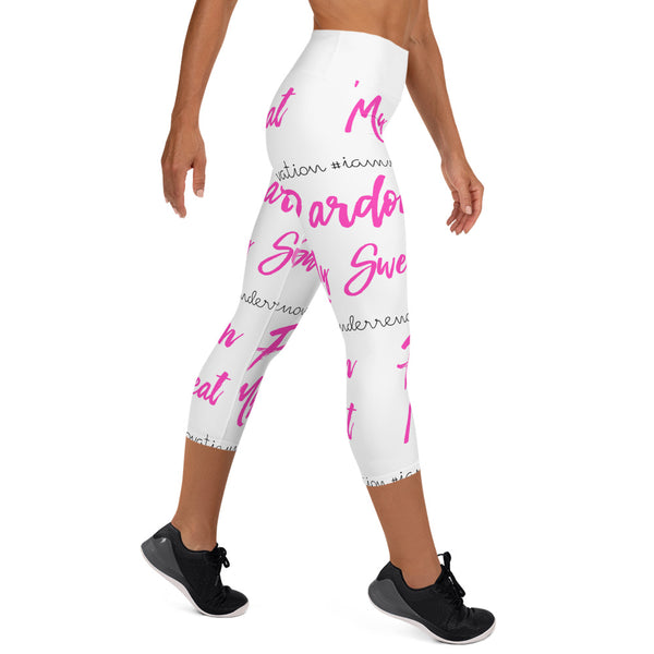 Signature Graffiti Yoga Capri Leggings - White/Pink Sizes XS-XL